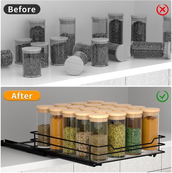 Unyqoos ® Kruidenrek voor Keuken met Uittrekbare Organizer en Soepel Glijdende Lade