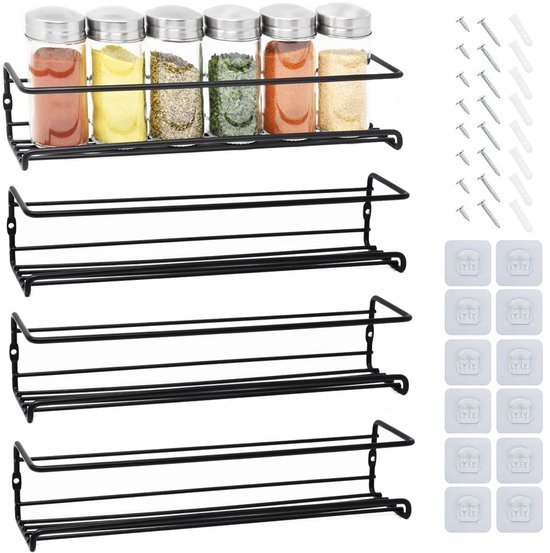 550x553-72.jpg Unyqoos ® Kruidenrek met Vier Niveaus voor Muurmontage en Vrijstaand Gebruik, Elegant en Functioneel Keukenrek