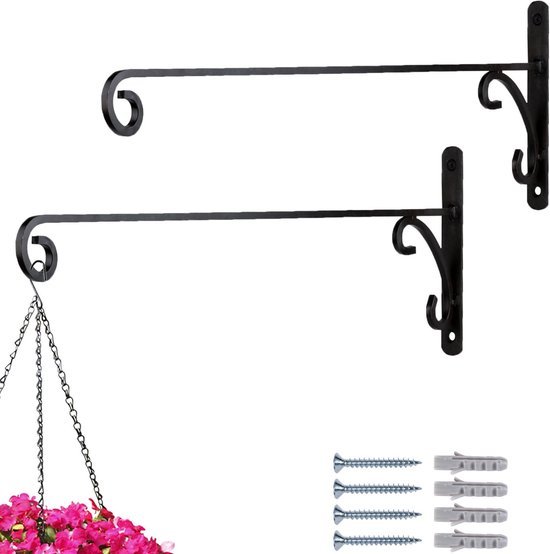 550x554-100.jpg Unyqoos® Set van twee handgesmede wandhaken voor buiten, vintage stijl, 50 cm zwart