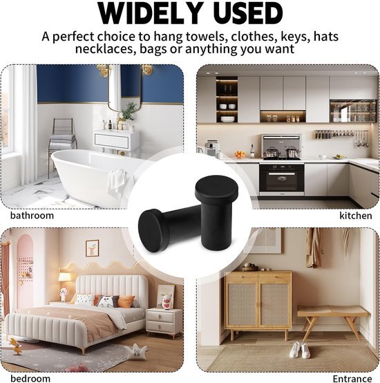 550x554-101.jpg Unyqoos® Set van 8 zwarte roestvrijstalen wandhaken voor badkamer en garderobe