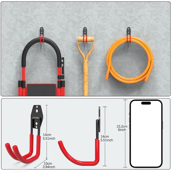 550x554-102.jpg Unyqoos® Set van 10 multifunctionele wandhaken voor zware belasting in garage en tuin
