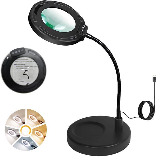 Unyqoos® Verstelbaar vergrootglas met verlichting en flexibele standaard voor diverse toepassingen