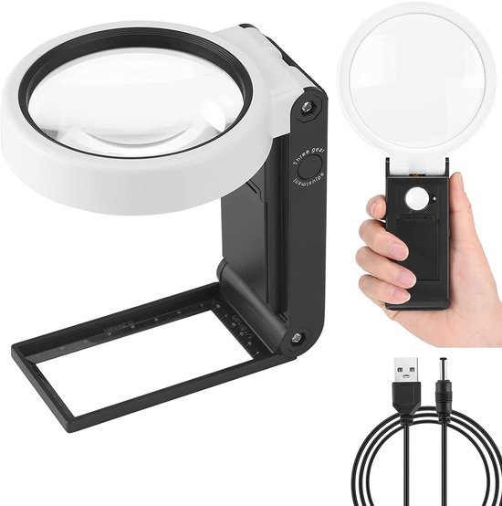 Unyqoos® Vergrootglas met LED-verlichting en opvouwbare standaard voor diverse toepassingen