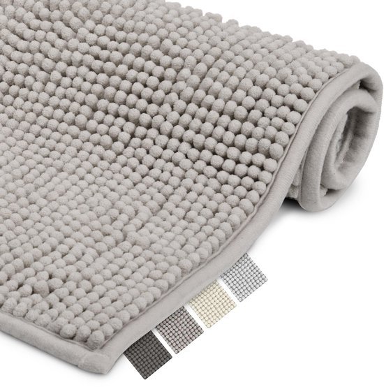Unyqoos® Grijze antislip badmat van chenille 50x50 cm voor veilige badkamer