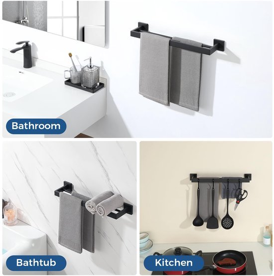 Unyqoos® Dubbele handdoekhouder van roestvrij staal met zwart design voor badkamer