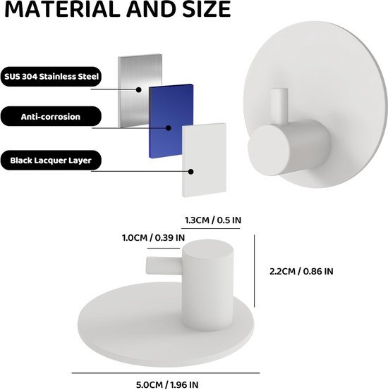 550x554-55.jpg Unyqoos® Set van 6 witte zelfklevende roestvrijstalen haken voor diverse ruimtes