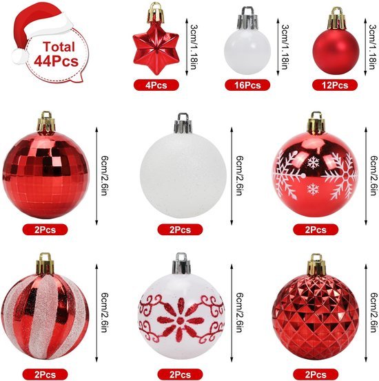 550x554-75.jpg Unyqoos® Set van 44 Rode en Witte Kunststof Kerstballen voor Feestelijke Decoratie