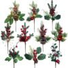 Unyqoos® Set van 10 Kunstkersttakken met Realistische Dennenappels en Bessen voor Decoratie