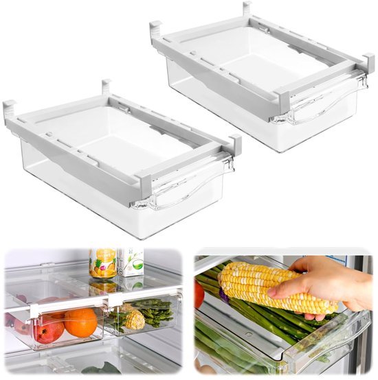 Unyqoos® Praktische uittrekbare koelkastorganizer voor groenten en fruit, set van 2