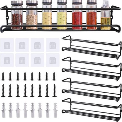 Unyqoos® Kruidenrek Muurbevestiging Set van 4 voor Keuken en Meer zonder Boren