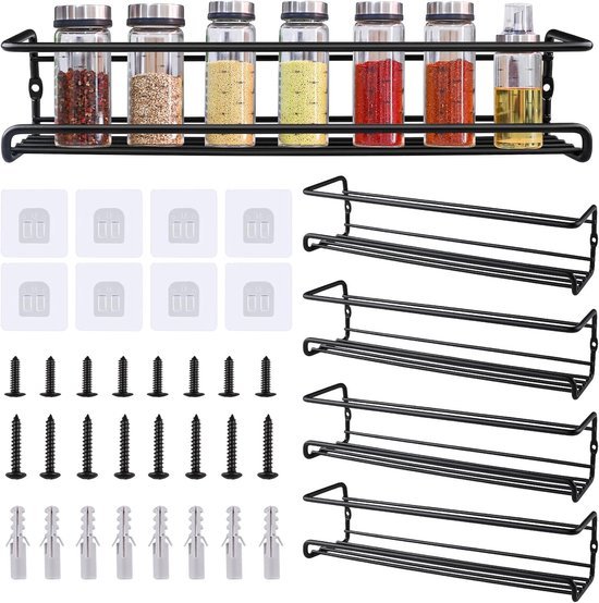 Unyqoos® Kruidenrek Muurbevestiging Set van 4 voor Keuken en Meer zonder Boren