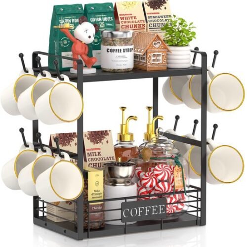 Unyqoos ® Bekerhouder en Kopjesstandaard voor Perfecte Koffieorganisatie en Opbergruimte in Keuken en Kantoor