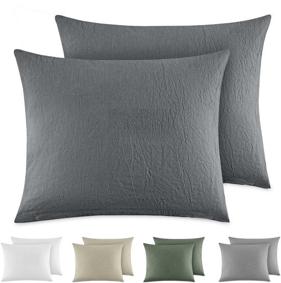 550x554-94.jpg Unyqoos® Set van 2 donkergrijze kussenslopen in linnenlook voor optimaal slaapcomfort
