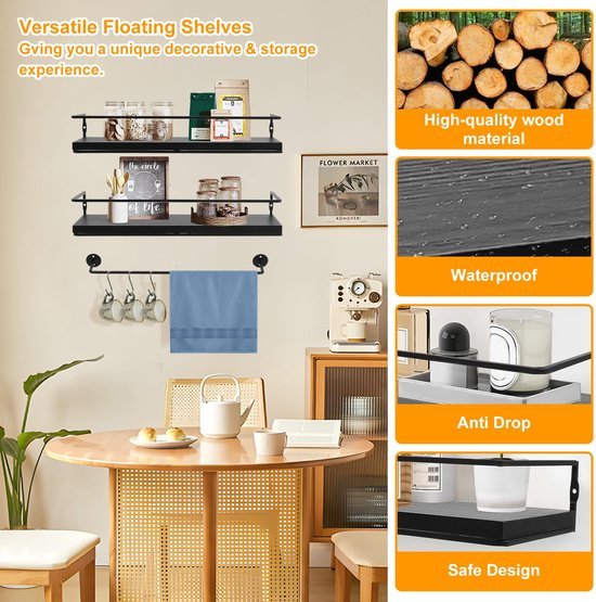 550x555-104.jpg Unyqoos® Zwevend houten wandrek set met handdoekhouder voor diverse ruimtes