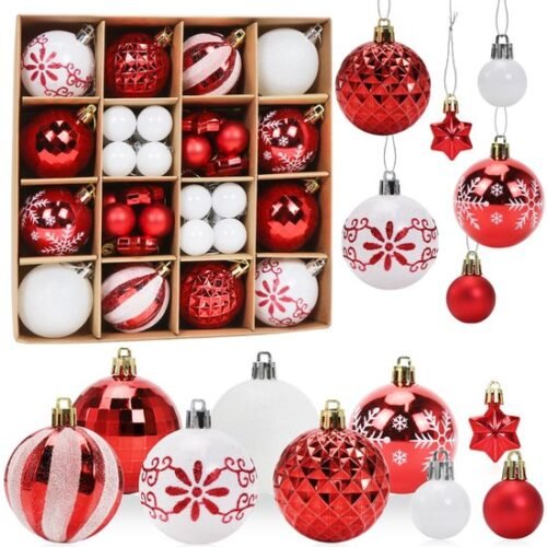 550x555-112.jpg Unyqoos® Set van 44 Rode en Witte Kunststof Kerstballen voor Feestelijke Decoratie