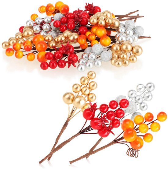 Unyqoos® Set van 20 kleurrijke decoratieve takken met bessen voor creatieve projecten