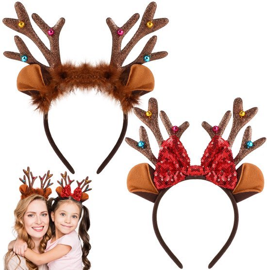 Unyqoos® Feestelijke rendier haarbanden met glitters en gewei voor kerst en carnaval