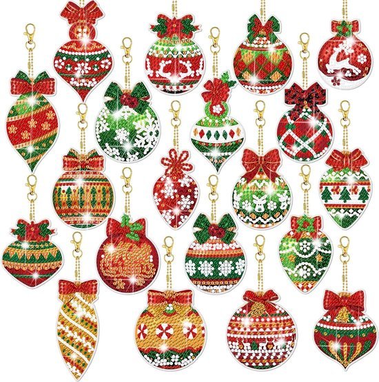 Unyqoos® Creatieve knutselset voor kinderen met 20 kerst diamond painting hangers