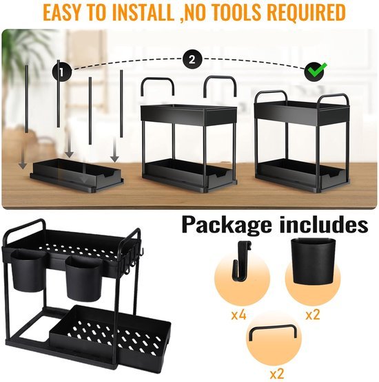 Unyqoos® Multifunctionele Keuken- en Badkamer Organizer met Uittrekbare Lades en Haken voor Optimaal Gebruiksgemak