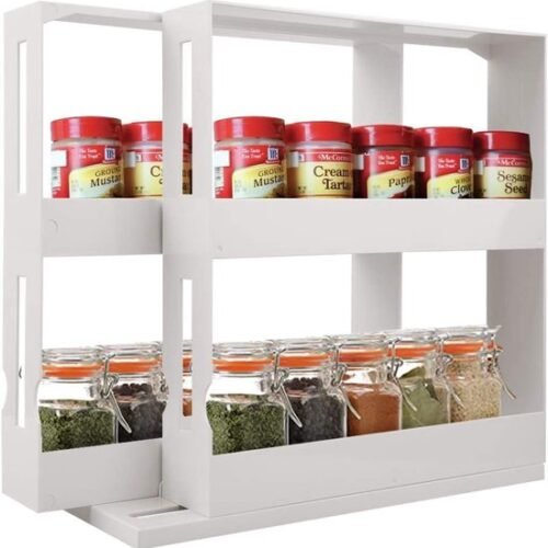 550x555-139.jpg Unyqoos® Ruimtebesparend kruidenrek met twee niveaus voor maximaal 20 potjes, ideaal voor keukenorganisatie