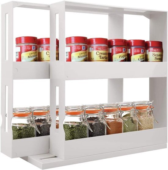 550x555-139.jpg Unyqoos® Ruimtebesparend kruidenrek met twee niveaus voor maximaal 20 potjes, ideaal voor keukenorganisatie