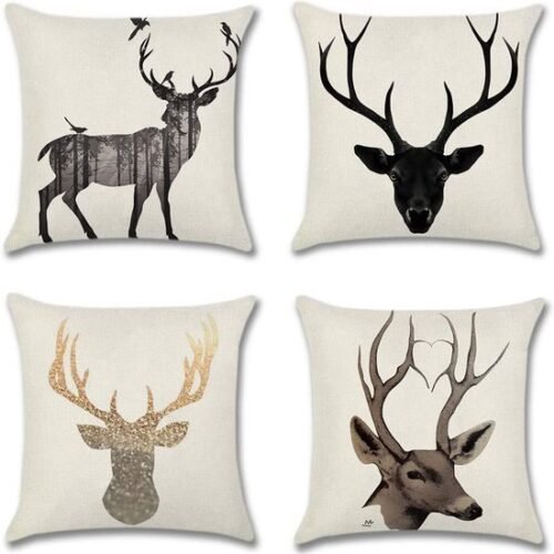 550x555-147.jpg Unyqoos® Set van Vier Zachte Fluwelen Kussenhoezen met Hertmotief voor Bank en Bed
