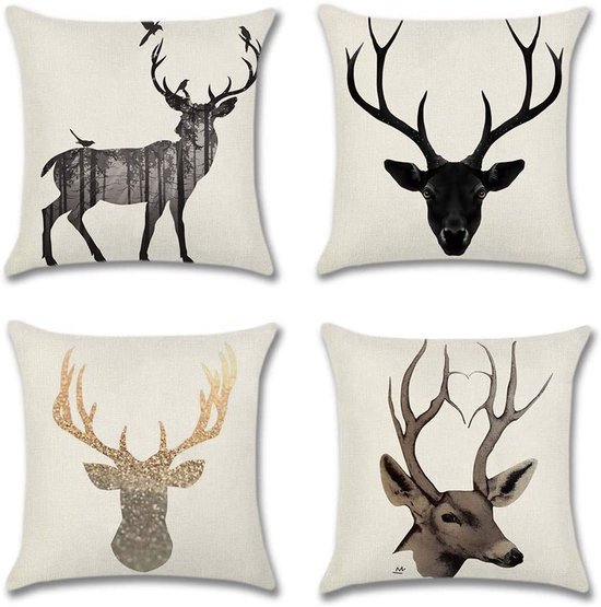 550x555-147.jpg Unyqoos® Set van Vier Zachte Fluwelen Kussenhoezen met Hertmotief voor Bank en Bed