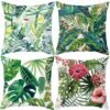 550x555-149.jpg Unyqoos® Set van vier decoratieve kussenovertrekken van katoen en linnen met bladpatroon