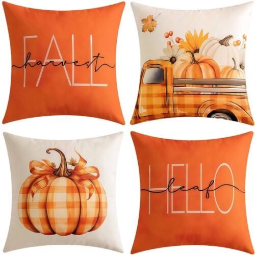550x555-152.jpg Unyqoos® Set van vier decoratieve herfstkussenslopen met pompoenmotief voor woonkamer