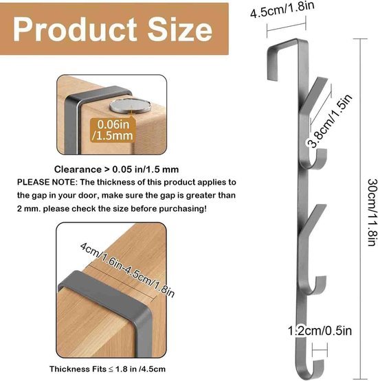 550x555-165.jpg Unyqoos® Set van 4 Roestvrijstalen Deurhaken met 5 Haken voor Diverse Opbergmogelijkheden
