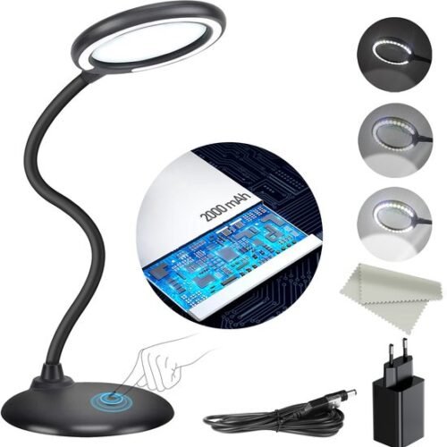 Unyqoos® Dimbare bureaulamp met 5x vergroting en oplaadbare batterij voor precisiewerk