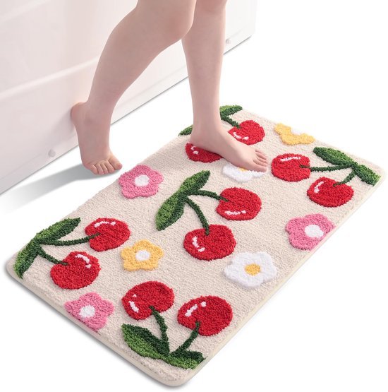 Unyqoos® Kleurrijke en Zachte Antislip Badmat met Kersenmotief voor Elke Ruimte