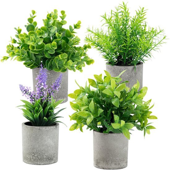 Unyqoos® Set van vier realistische kunstplanten voor stijlvolle decoratie in huis