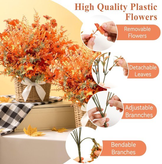 Unyqoos® Set van 24 Bundels Realistische Kunstbloemen voor Herfstdecoratie Buiten