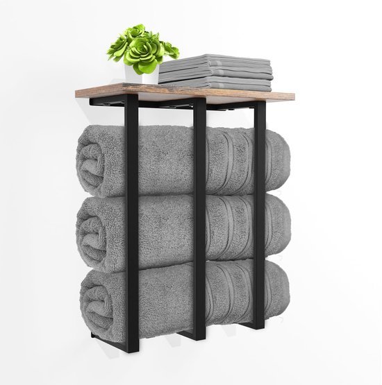 Unyqoos ® Stijlvolle Wandgemonteerde Handdoekhouder met Plank voor Optimale Badkamerorganisatie en Opslag
