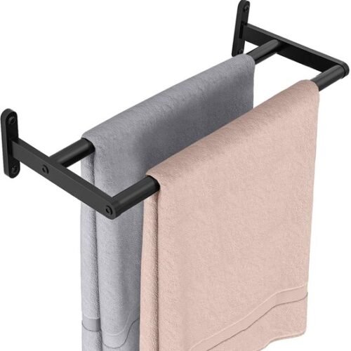Unyqoos® Dubbele Handdoekhouder voor Badkamer en Keuken met Wandmontage in Mat Zwart, 40 cm