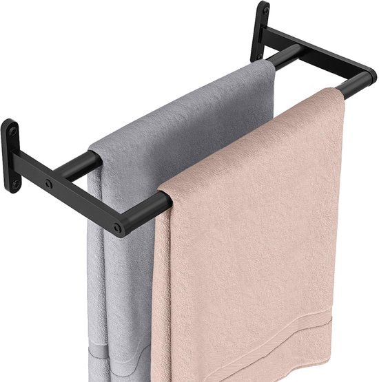 Unyqoos® Dubbele Handdoekhouder voor Badkamer en Keuken met Wandmontage in Mat Zwart, 40 cm