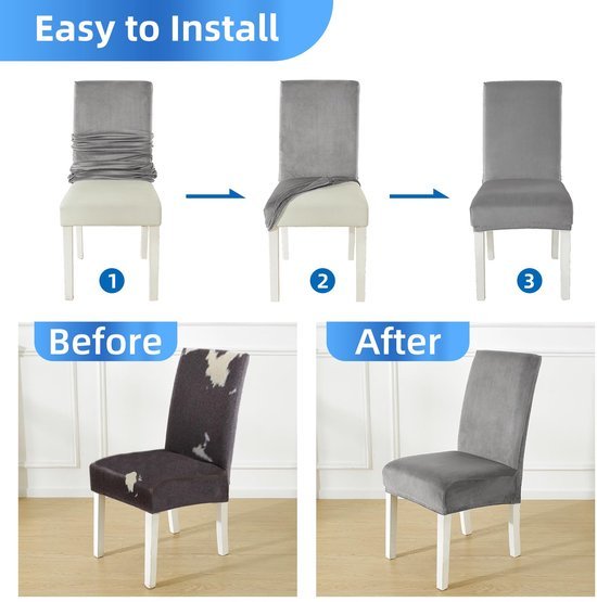 Unyqoos® Set van 6 lichtgrijze fluwelen stoelhoezen voor hoge rugleuning stoelen
