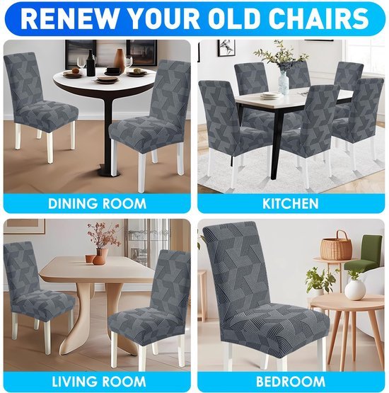 Unyqoos® Elastische stoelhoezen set van 4 voor hoge rugleuning stoelen in lichtgrijs