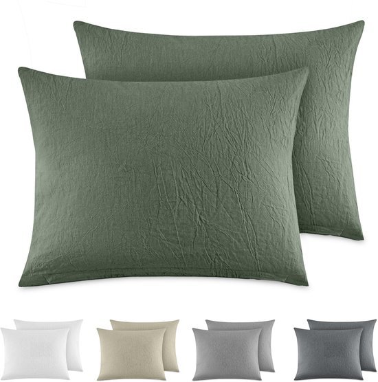 Unyqoos® Set van 2 ademende katoenen kussenslopen met linnenlook en ritssluiting