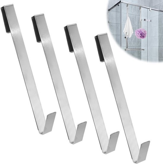 550x556-107.jpg Unyqoos® Set van 4 RVS Handdoekhaken voor Douchewand zonder Boren, Geschikt voor 12 mm Glas