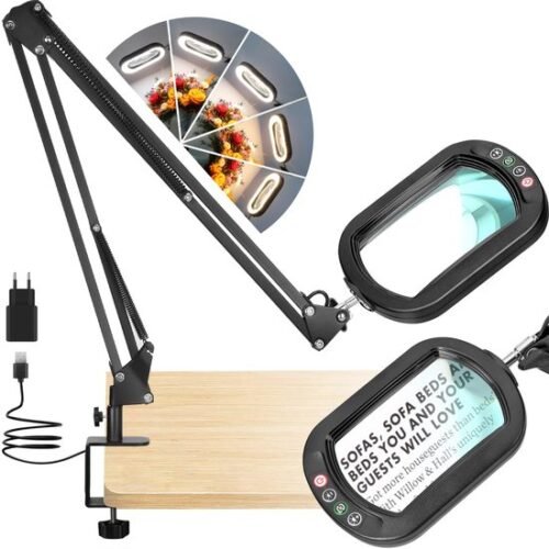 Unyqoos® Rechthoekige loeplamp met flexibele zwenkarm en dimbare LED-verlichting