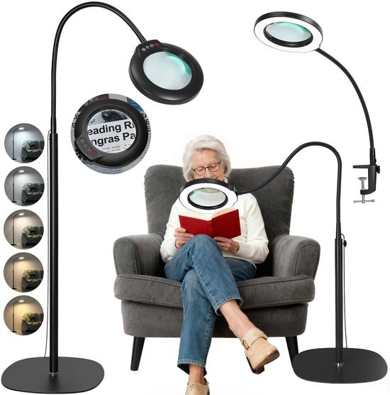 Unyqoos® Flexibele LED-vergrotingslamp met glazen lens en dimbare verlichting