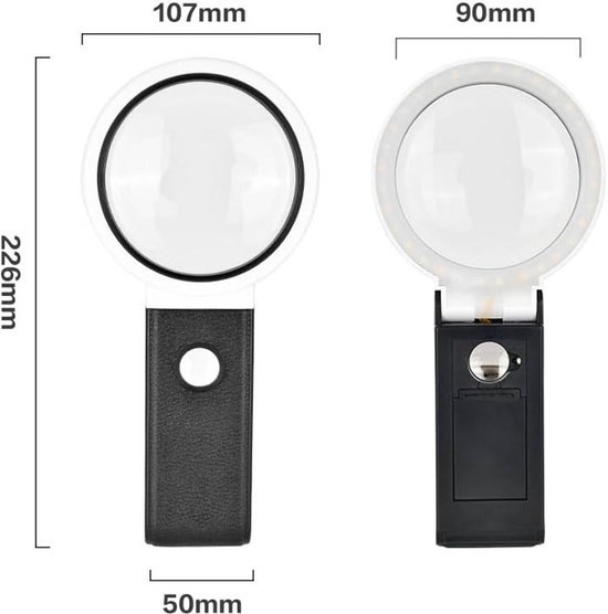 Unyqoos® Opvouwbaar vergrootglas met LED-verlichting en standaard voor nauwkeurige inspectie