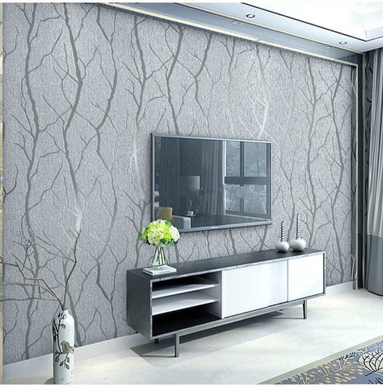 Unyqoos® Modern grijs vliesbehang met 3D reliëf en boomstrepen voor interieurdecoratie