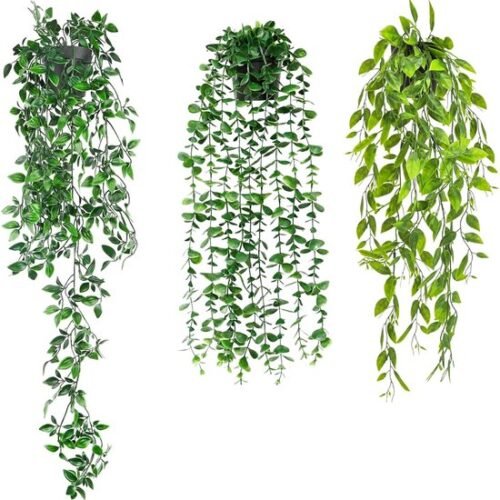Unyqoos® Set van drie decoratieve kunsthangplanten in pot voor interieur en buitenruimte
