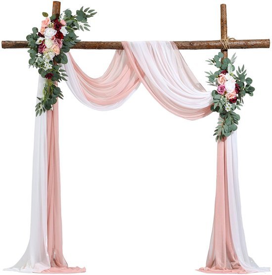 Unyqoos® Romantisch bloemenarrangement voor huwelijksbogen met zijden bloemen en gordijnen
