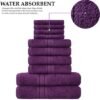 Unyqoos ® Set van Luxe 10-Delige Familiehanddoeken in Diep Paars, Gemaakt van Hoogwaardig Egyptisch Katoen