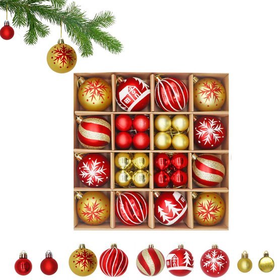 550x556-80.jpg Unyqoos® Set van 44 onbreekbare rode en gouden kerstballen voor veelzijdige decoratie