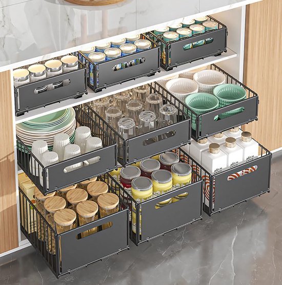 Unyqoos ® Uittrekbare Telescopische Lade Organizer voor Keukenkasten en Meer, Zonder Boren of Spijkeren Nodig